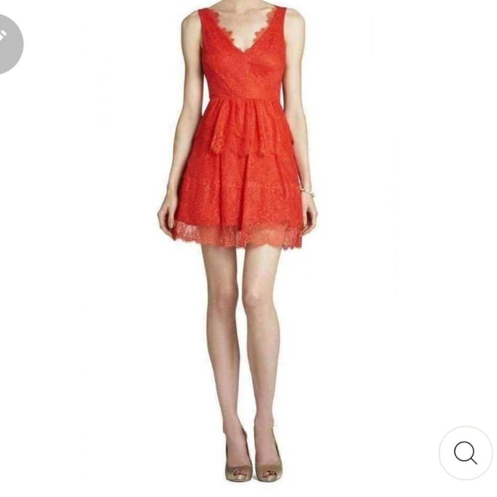 BCBGMAXAZRIA poppy Red lace tiered Dress